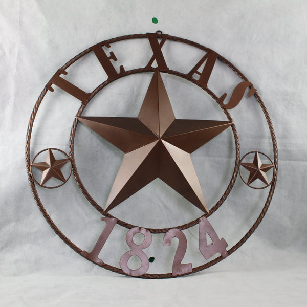 TEXAS 1824 STYLE YOUR CUSTOM NAME STAR METAL BARN STAR ROPE RING RUSTIC BRONZE WESTERN HOME DECOR NEW HANDMADE 24",32",36",40",50"