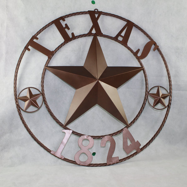 TEXAS 1824 STYLE YOUR CUSTOM NAME STAR METAL BARN STAR ROPE RING RUSTIC BRONZE WESTERN HOME DECOR NEW HANDMADE 24",32",36",40",50"