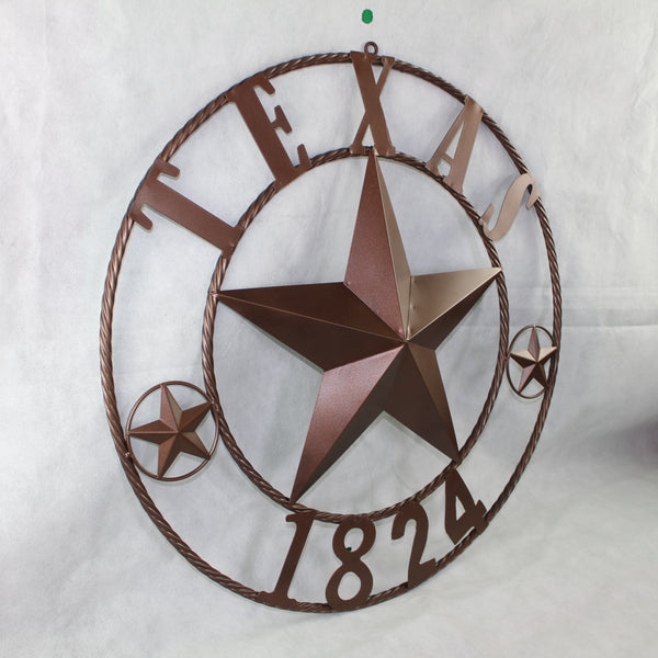 TEXAS 1824 STYLE YOUR CUSTOM NAME STAR METAL BARN STAR ROPE RING RUSTIC BRONZE WESTERN HOME DECOR NEW HANDMADE 24",32",36",40",50"