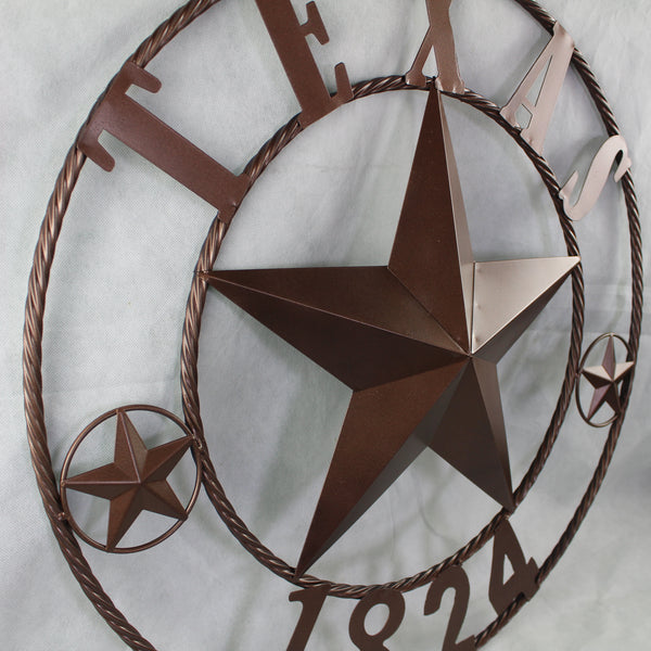 TEXAS 1824 STYLE YOUR CUSTOM NAME STAR METAL BARN STAR ROPE RING RUSTIC BRONZE WESTERN HOME DECOR NEW HANDMADE 24",32",36",40",50"