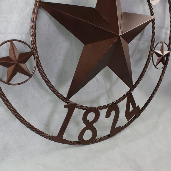 TEXAS 1824 STYLE YOUR CUSTOM NAME STAR METAL BARN STAR ROPE RING RUSTIC BRONZE WESTERN HOME DECOR NEW HANDMADE 24",32",36",40",50"