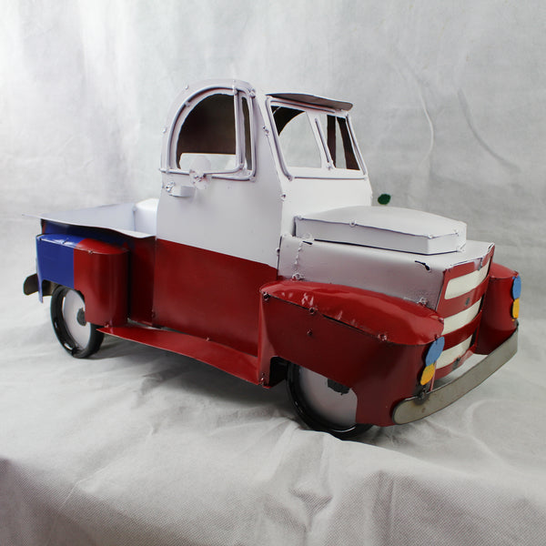 TEXAS FLAG TRUCK 20" PICKUP PATRIOTIC TRUCK RED WHITE BLUE METAL VINTAGE GARDEN ART FIGURINE WESTERN HOME DECOR HANDMADE #EH12866