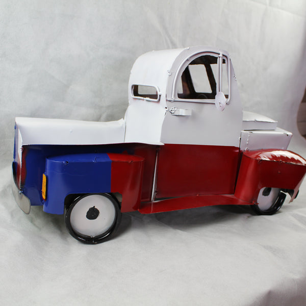 TEXAS FLAG TRUCK 20" PICKUP PATRIOTIC TRUCK RED WHITE BLUE METAL VINTAGE GARDEN ART FIGURINE WESTERN HOME DECOR HANDMADE #EH12866
