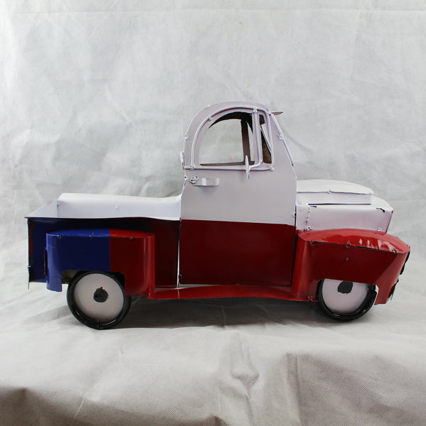 TEXAS FLAG TRUCK 20" PICKUP PATRIOTIC TRUCK RED WHITE BLUE METAL VINTAGE GARDEN ART FIGURINE WESTERN HOME DECOR HANDMADE #EH12866