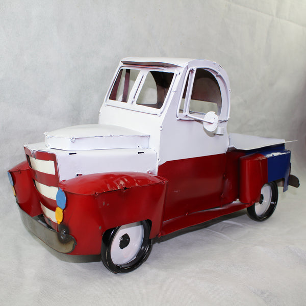 TEXAS FLAG TRUCK 20" PICKUP PATRIOTIC TRUCK RED WHITE BLUE METAL VINTAGE GARDEN ART FIGURINE WESTERN HOME DECOR HANDMADE #EH12866