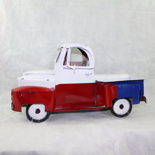 TEXAS FLAG TRUCK 20" PICKUP PATRIOTIC TRUCK RED WHITE BLUE METAL VINTAGE GARDEN ART FIGURINE WESTERN HOME DECOR HANDMADE #EH12866