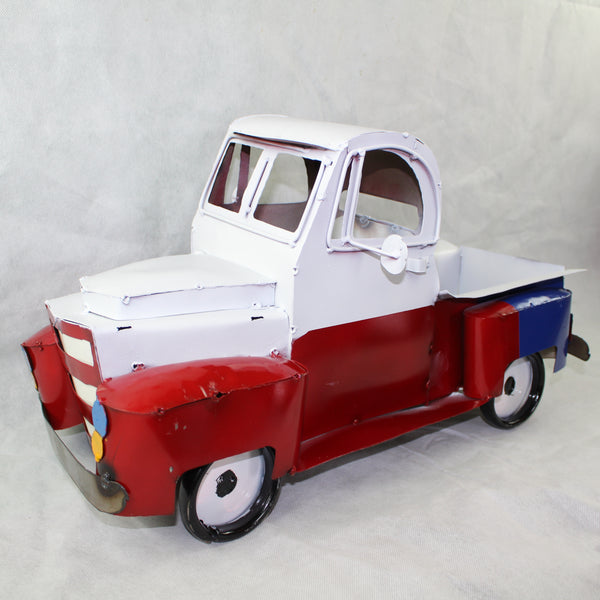 TEXAS FLAG TRUCK 20" PICKUP PATRIOTIC TRUCK RED WHITE BLUE METAL VINTAGE GARDEN ART FIGURINE WESTERN HOME DECOR HANDMADE #EH12866