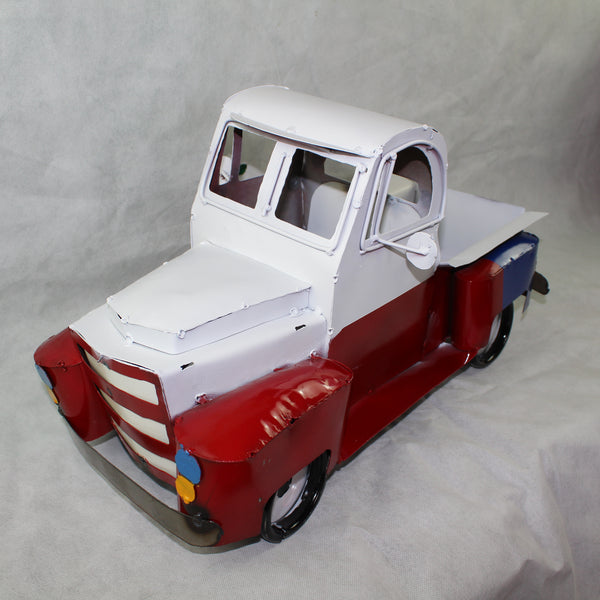 TEXAS FLAG TRUCK 20" PICKUP PATRIOTIC TRUCK RED WHITE BLUE METAL VINTAGE GARDEN ART FIGURINE WESTERN HOME DECOR HANDMADE #EH12866