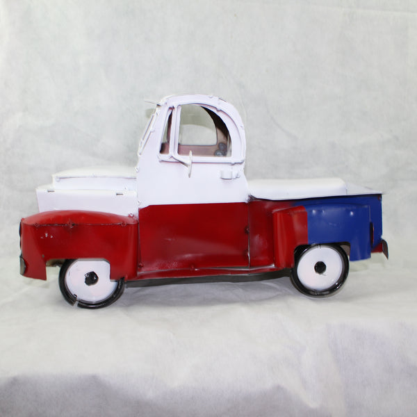 TEXAS FLAG TRUCK 20" PICKUP PATRIOTIC TRUCK RED WHITE BLUE METAL VINTAGE GARDEN ART FIGURINE WESTERN HOME DECOR HANDMADE #EH12866