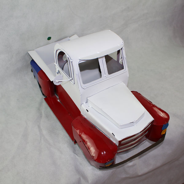 TEXAS FLAG TRUCK 20" PICKUP PATRIOTIC TRUCK RED WHITE BLUE METAL VINTAGE GARDEN ART FIGURINE WESTERN HOME DECOR HANDMADE #EH12866