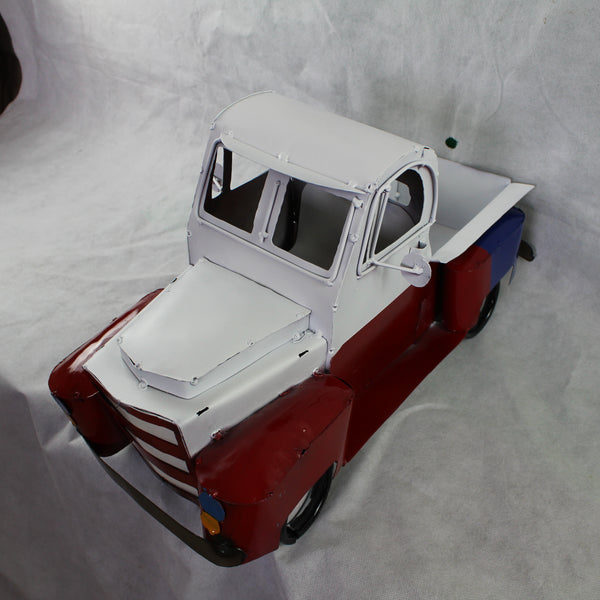 TEXAS FLAG TRUCK 20" PICKUP PATRIOTIC TRUCK RED WHITE BLUE METAL VINTAGE GARDEN ART FIGURINE WESTERN HOME DECOR HANDMADE #EH12866