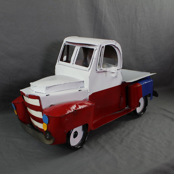 TEXAS FLAG TRUCK 20" PICKUP PATRIOTIC TRUCK RED WHITE BLUE METAL VINTAGE GARDEN ART FIGURINE WESTERN HOME DECOR HANDMADE #EH12866