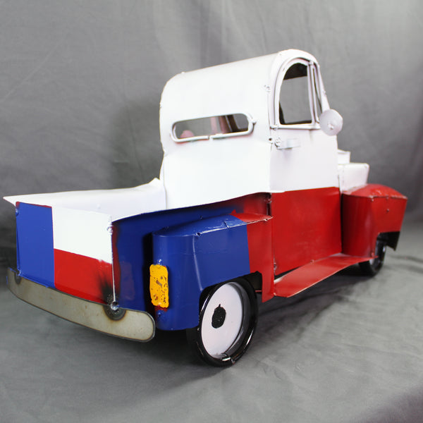 TEXAS FLAG TRUCK 20" PICKUP PATRIOTIC TRUCK RED WHITE BLUE METAL VINTAGE GARDEN ART FIGURINE WESTERN HOME DECOR HANDMADE #EH12866