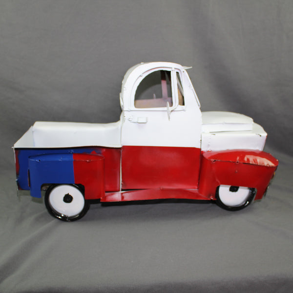 TEXAS FLAG TRUCK 20" PICKUP PATRIOTIC TRUCK RED WHITE BLUE METAL VINTAGE GARDEN ART FIGURINE WESTERN HOME DECOR HANDMADE #EH12866