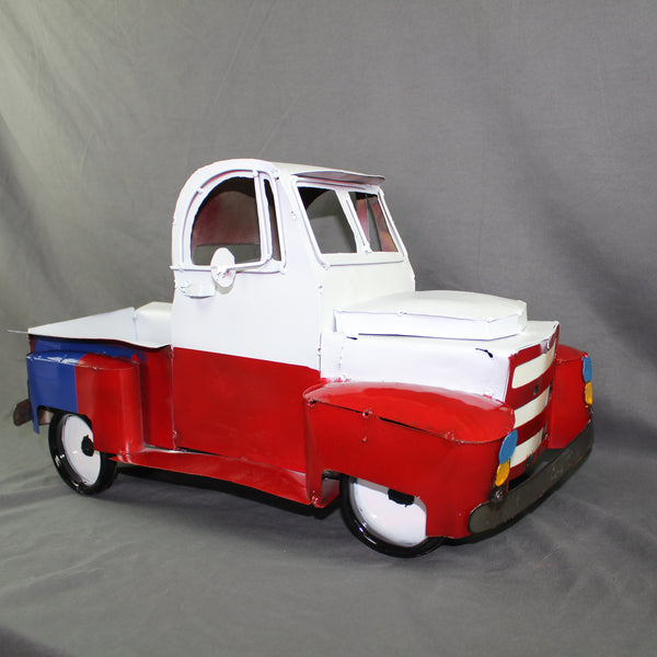 TEXAS FLAG TRUCK 20" PICKUP PATRIOTIC TRUCK RED WHITE BLUE METAL VINTAGE GARDEN ART FIGURINE WESTERN HOME DECOR HANDMADE #EH12866