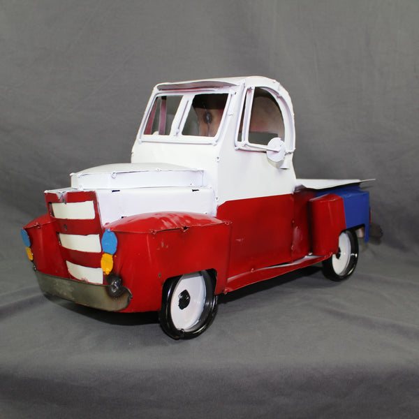 TEXAS FLAG TRUCK 20" PICKUP PATRIOTIC TRUCK RED WHITE BLUE METAL VINTAGE GARDEN ART FIGURINE WESTERN HOME DECOR HANDMADE #EH12866