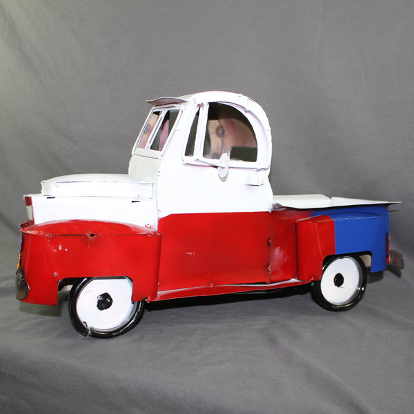 TEXAS FLAG TRUCK 20" PICKUP PATRIOTIC TRUCK RED WHITE BLUE METAL VINTAGE GARDEN ART FIGURINE WESTERN HOME DECOR HANDMADE #EH12866