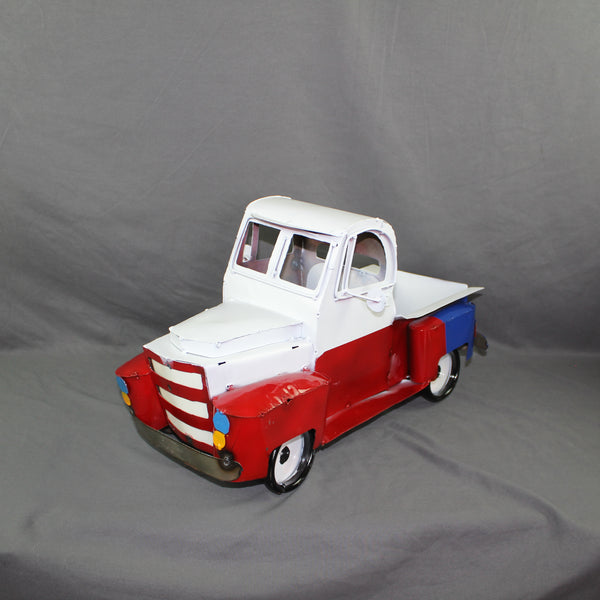 TEXAS FLAG TRUCK 20" PICKUP PATRIOTIC TRUCK RED WHITE BLUE METAL VINTAGE GARDEN ART FIGURINE WESTERN HOME DECOR HANDMADE #EH12866