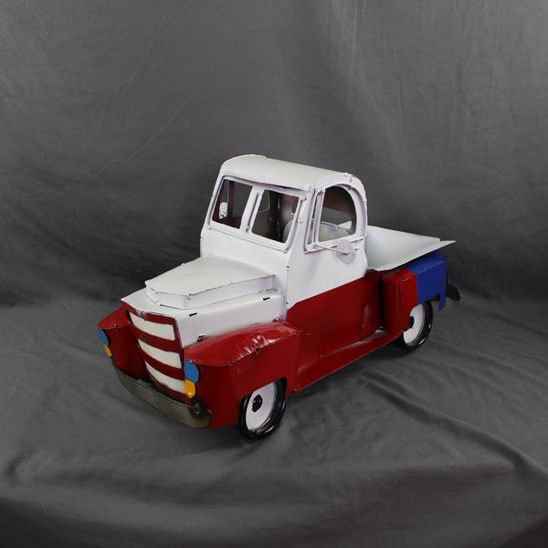 TEXAS FLAG TRUCK 20" PICKUP PATRIOTIC TRUCK RED WHITE BLUE METAL VINTAGE GARDEN ART FIGURINE WESTERN HOME DECOR HANDMADE #EH12866