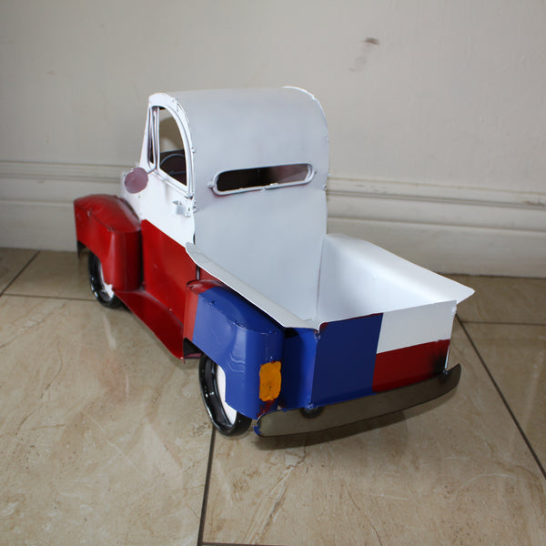 TEXAS FLAG TRUCK 20" PICKUP PATRIOTIC TRUCK RED WHITE BLUE METAL VINTAGE GARDEN ART FIGURINE WESTERN HOME DECOR HANDMADE #EH12866