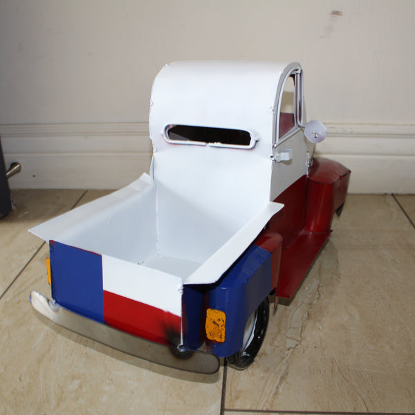 TEXAS FLAG TRUCK 20" PICKUP PATRIOTIC TRUCK RED WHITE BLUE METAL VINTAGE GARDEN ART FIGURINE WESTERN HOME DECOR HANDMADE #EH12866