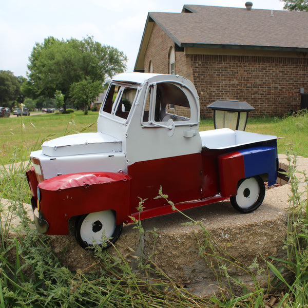 TEXAS FLAG TRUCK 20" PICKUP PATRIOTIC TRUCK RED WHITE BLUE METAL VINTAGE GARDEN ART FIGURINE WESTERN HOME DECOR HANDMADE #EH12866
