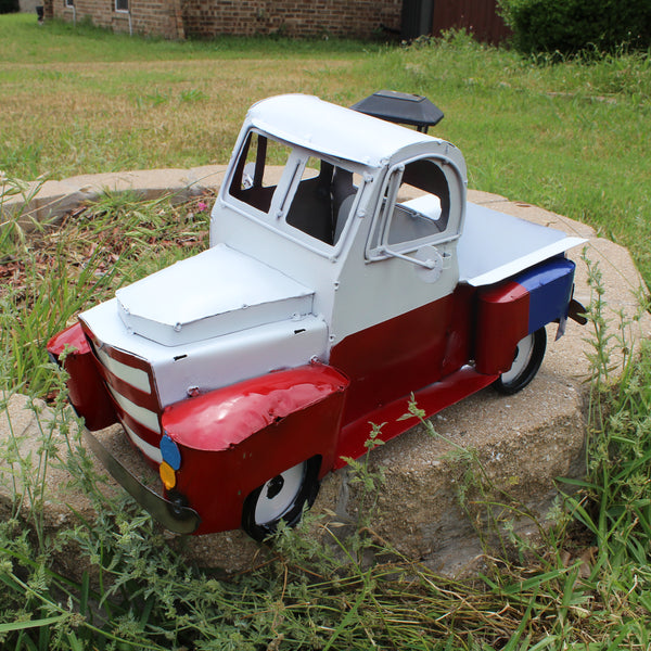TEXAS FLAG TRUCK 20" PICKUP PATRIOTIC TRUCK RED WHITE BLUE METAL VINTAGE GARDEN ART FIGURINE WESTERN HOME DECOR HANDMADE #EH12866