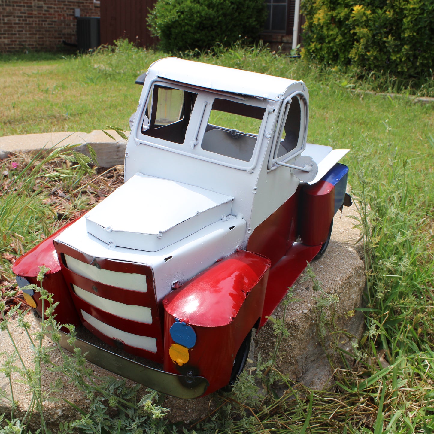 TEXAS FLAG TRUCK 20" PICKUP PATRIOTIC TRUCK RED WHITE BLUE METAL VINTAGE GARDEN ART FIGURINE WESTERN HOME DECOR HANDMADE #EH12866