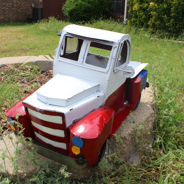 TEXAS FLAG TRUCK 20" PICKUP PATRIOTIC TRUCK RED WHITE BLUE METAL VINTAGE GARDEN ART FIGURINE WESTERN HOME DECOR HANDMADE #EH12866