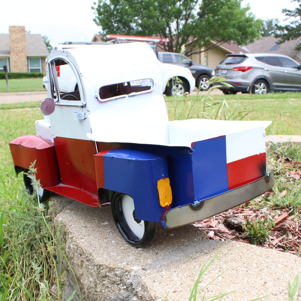 TEXAS FLAG TRUCK 20" PICKUP PATRIOTIC TRUCK RED WHITE BLUE METAL VINTAGE GARDEN ART FIGURINE WESTERN HOME DECOR HANDMADE #EH12866