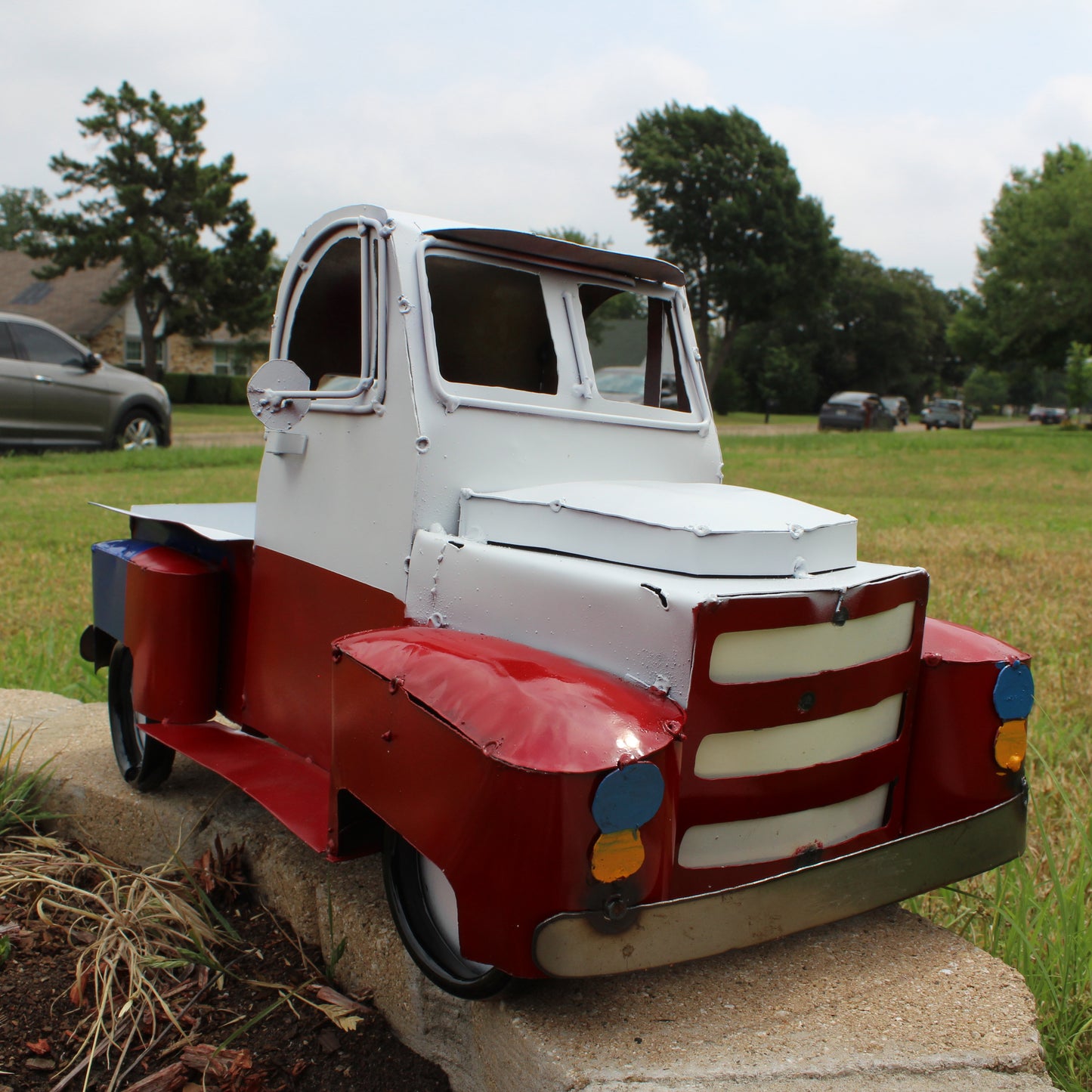 TEXAS FLAG TRUCK 20" PICKUP PATRIOTIC TRUCK RED WHITE BLUE METAL VINTAGE GARDEN ART FIGURINE WESTERN HOME DECOR HANDMADE #EH12866