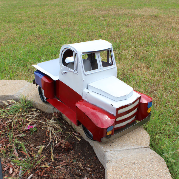 TEXAS FLAG TRUCK 20" PICKUP PATRIOTIC TRUCK RED WHITE BLUE METAL VINTAGE GARDEN ART FIGURINE WESTERN HOME DECOR HANDMADE #EH12866