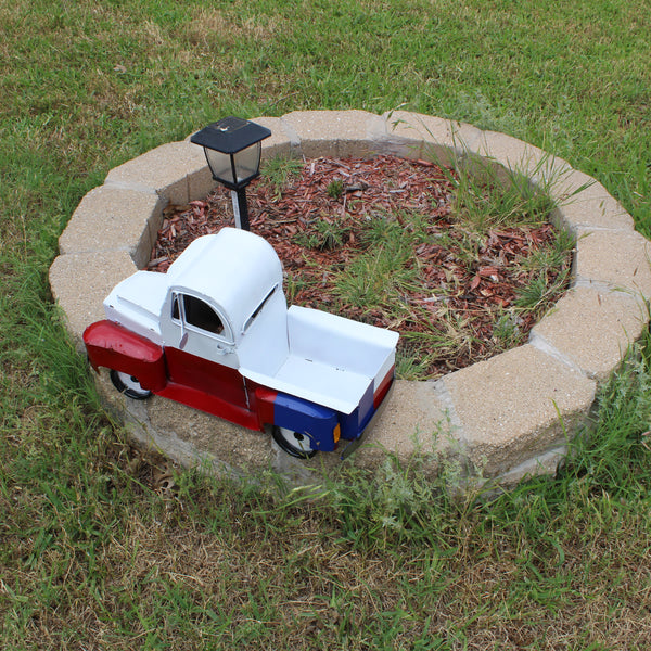 TEXAS FLAG TRUCK 20" PICKUP PATRIOTIC TRUCK RED WHITE BLUE METAL VINTAGE GARDEN ART FIGURINE WESTERN HOME DECOR HANDMADE #EH12866