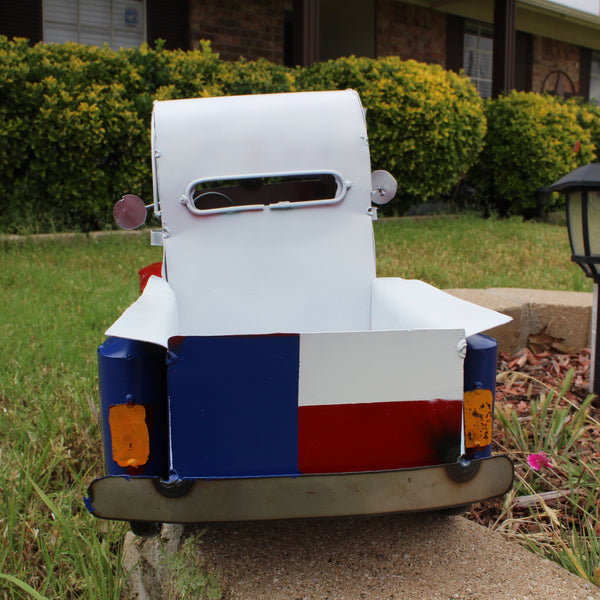 TEXAS FLAG TRUCK 20" PICKUP PATRIOTIC TRUCK RED WHITE BLUE METAL VINTAGE GARDEN ART FIGURINE WESTERN HOME DECOR HANDMADE #EH12866