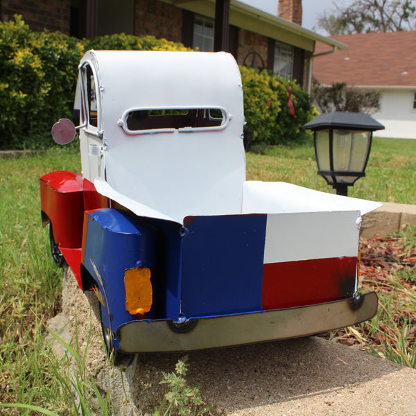 TEXAS FLAG TRUCK 20" PICKUP PATRIOTIC TRUCK RED WHITE BLUE METAL VINTAGE GARDEN ART FIGURINE WESTERN HOME DECOR HANDMADE #EH12866
