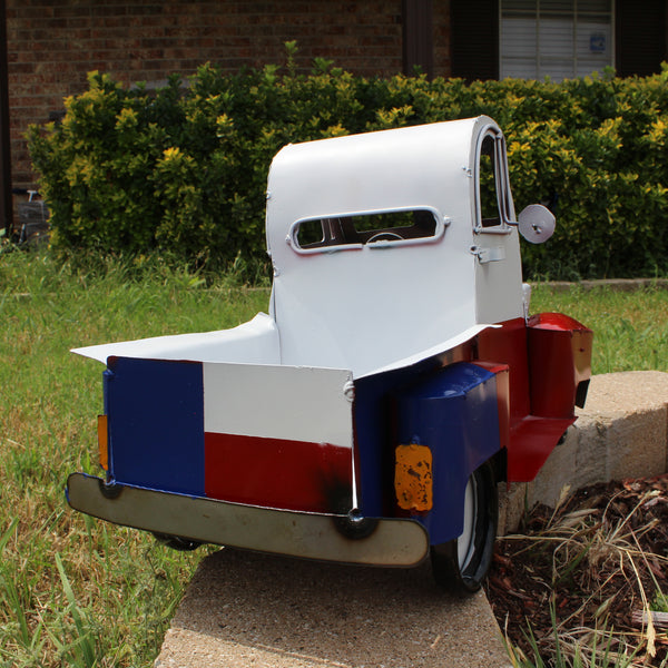 TEXAS FLAG TRUCK 20" PICKUP PATRIOTIC TRUCK RED WHITE BLUE METAL VINTAGE GARDEN ART FIGURINE WESTERN HOME DECOR HANDMADE #EH12866