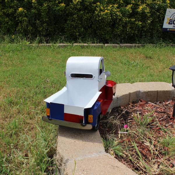 TEXAS FLAG TRUCK 20" PICKUP PATRIOTIC TRUCK RED WHITE BLUE METAL VINTAGE GARDEN ART FIGURINE WESTERN HOME DECOR HANDMADE #EH12866