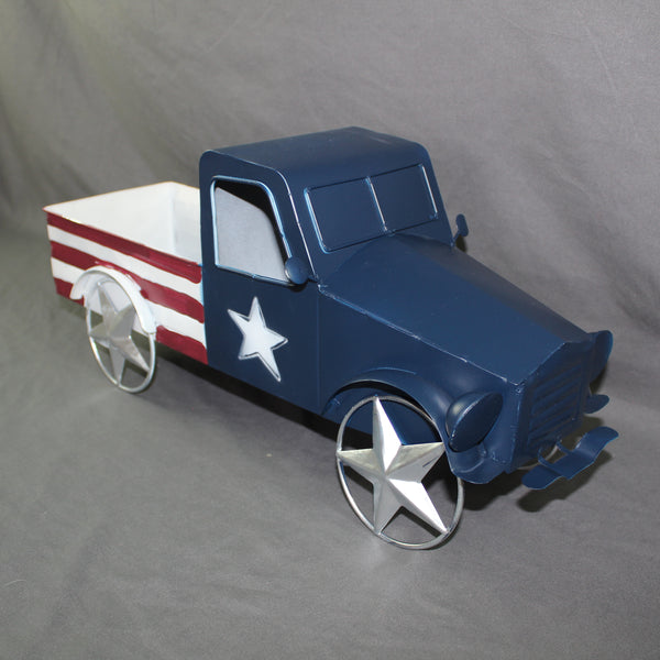 USA FLAG TRUCK 18" PICKUP TRUCK METAL ART FIGURINE VINTAGE WESTERN HOME DECOR HANDMADE  #EH12864