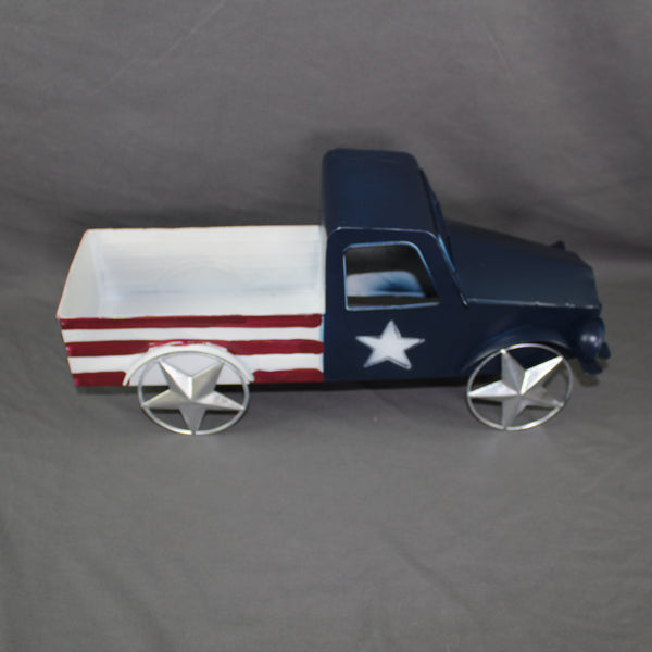 USA FLAG TRUCK 18" PICKUP TRUCK METAL ART FIGURINE VINTAGE WESTERN HOME DECOR HANDMADE  #EH12864