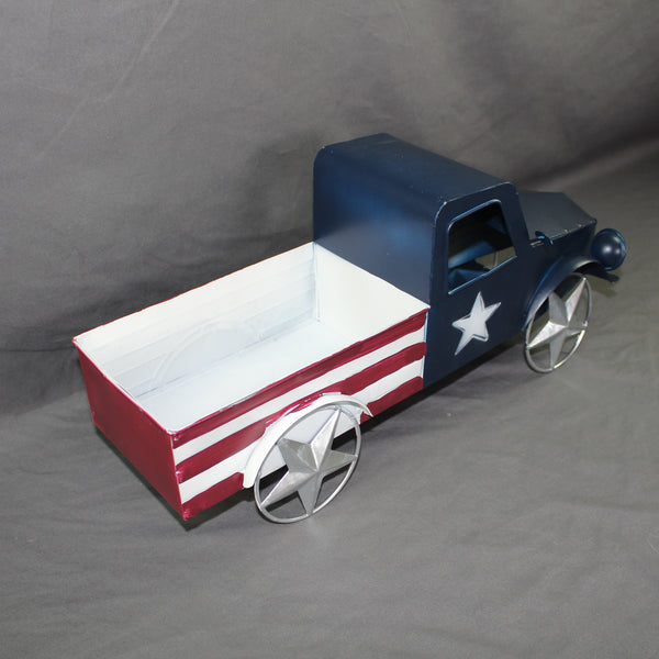 USA FLAG TRUCK 18" PICKUP TRUCK METAL ART FIGURINE VINTAGE WESTERN HOME DECOR HANDMADE  #EH12864