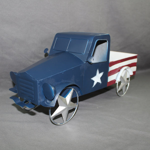 USA FLAG TRUCK 18" PICKUP TRUCK METAL ART FIGURINE VINTAGE WESTERN HOME DECOR HANDMADE  #EH12864