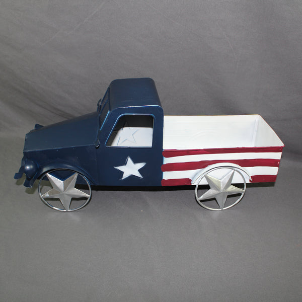 USA FLAG TRUCK 18" PICKUP TRUCK METAL ART FIGURINE VINTAGE WESTERN HOME DECOR HANDMADE  #EH12864