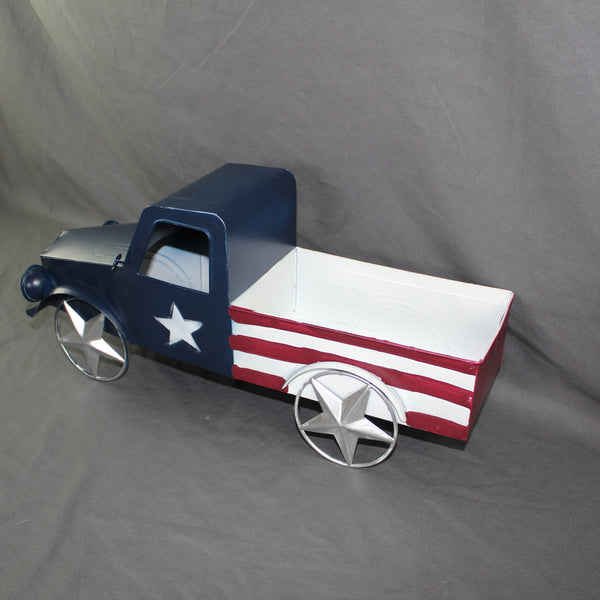 USA FLAG TRUCK 18" PICKUP TRUCK METAL ART FIGURINE VINTAGE WESTERN HOME DECOR HANDMADE  #EH12864