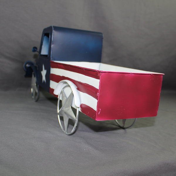 USA FLAG TRUCK 18" PICKUP TRUCK METAL ART FIGURINE VINTAGE WESTERN HOME DECOR HANDMADE  #EH12864