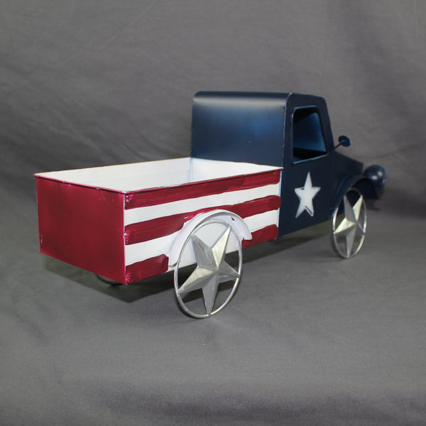 USA FLAG TRUCK 18" PICKUP TRUCK METAL ART FIGURINE VINTAGE WESTERN HOME DECOR HANDMADE  #EH12864