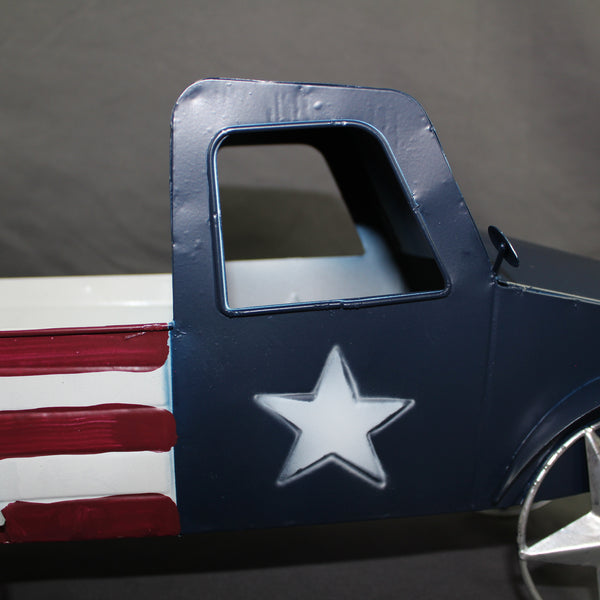 USA FLAG TRUCK 18" PICKUP TRUCK METAL ART FIGURINE VINTAGE WESTERN HOME DECOR HANDMADE  #EH12864