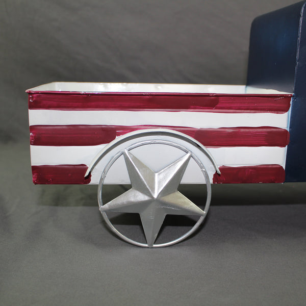 USA FLAG TRUCK 18" PICKUP TRUCK METAL ART FIGURINE VINTAGE WESTERN HOME DECOR HANDMADE  #EH12864