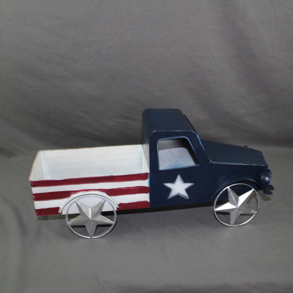 USA FLAG TRUCK 18" PICKUP TRUCK METAL ART FIGURINE VINTAGE WESTERN HOME DECOR HANDMADE  #EH12864