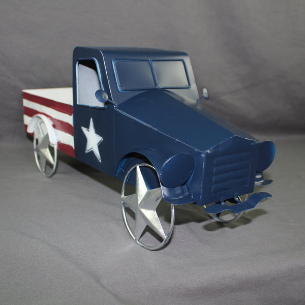 USA FLAG TRUCK 18" PICKUP TRUCK METAL ART FIGURINE VINTAGE WESTERN HOME DECOR HANDMADE  #EH12864