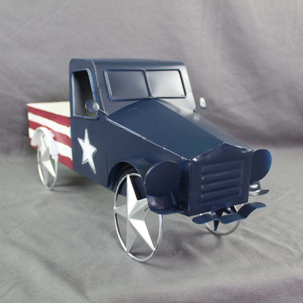 USA FLAG TRUCK 18" PICKUP TRUCK METAL ART FIGURINE VINTAGE WESTERN HOME DECOR HANDMADE  #EH12864